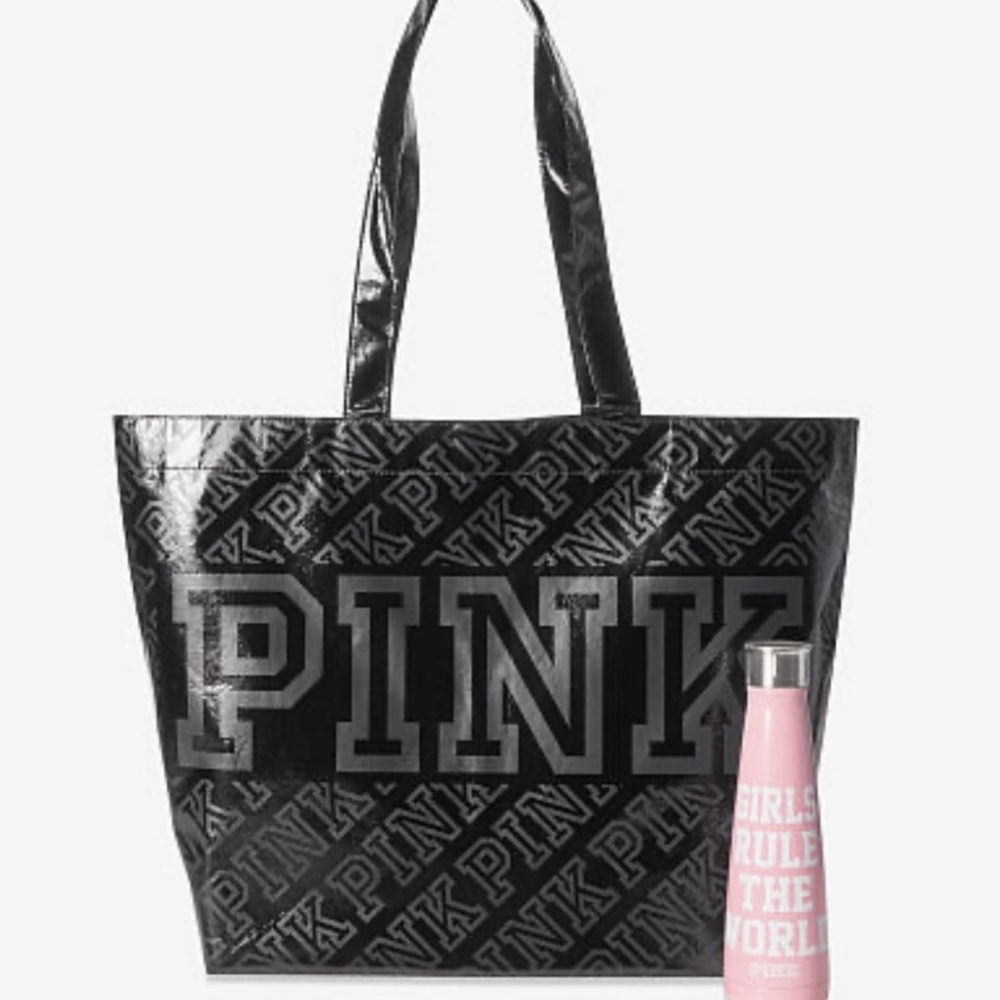 Victoria’s Secret PINK Black Glossy Logo Tote | Everyday Carryall NWT